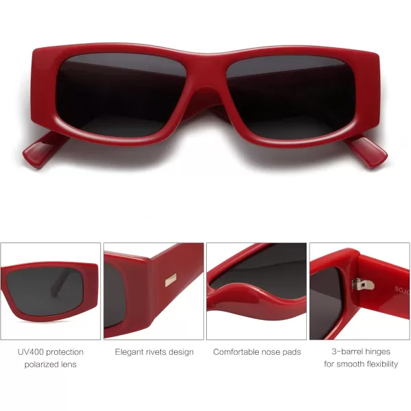 SOJOS Trendy Y2K Rectangle Polarized Sunglasses for Women Men Fashion Designer Rave Sunglasses SJ2228Dark RedGrey