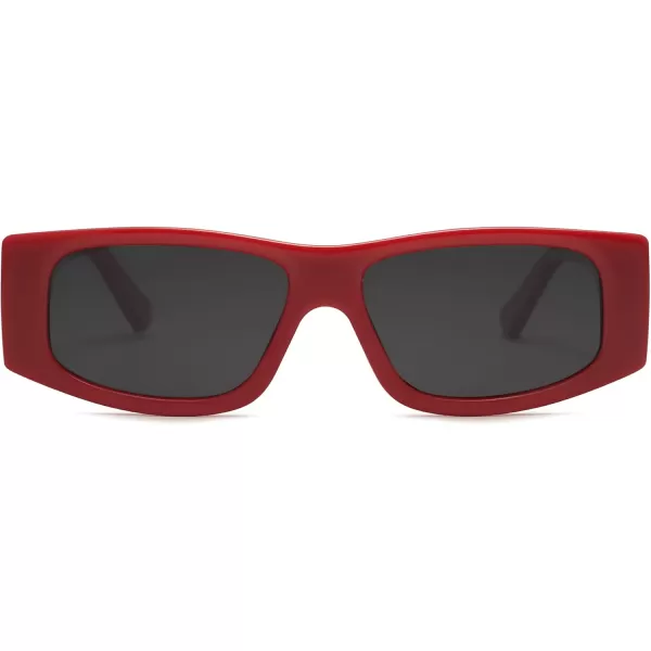 SOJOS Trendy Y2K Rectangle Polarized Sunglasses for Women Men Fashion Designer Rave Sunglasses SJ2228Dark RedGrey