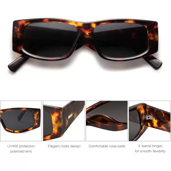 SOJOS Trendy Y2K Rectangle Polarized Sunglasses for Women Men Fashion Designer Rave Sunglasses SJ2228Dark TortoiseGrey