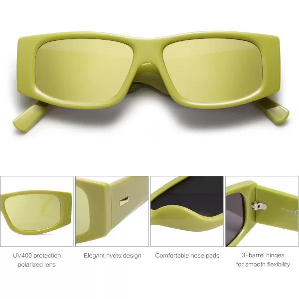 SOJOS Trendy Y2K Rectangle Polarized Sunglasses for Women Men Fashion Designer Rave Sunglasses SJ2228GreenGreen Mirrored