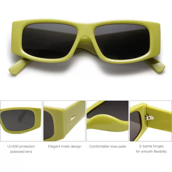 SOJOS Trendy Y2K Rectangle Polarized Sunglasses for Women Men Fashion Designer Rave Sunglasses SJ2228GreenGrey