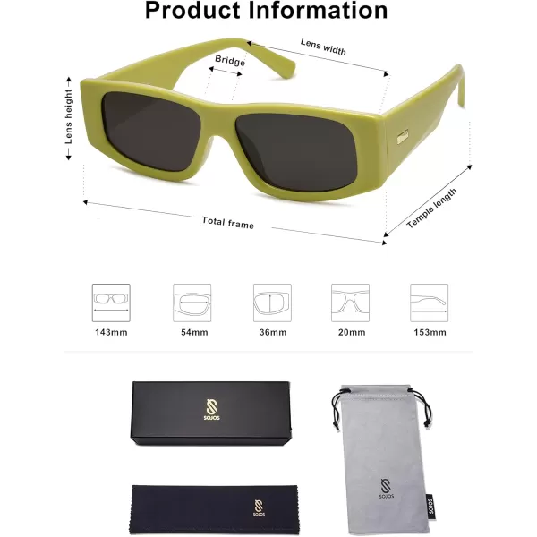 SOJOS Trendy Y2K Rectangle Polarized Sunglasses for Women Men Fashion Designer Rave Sunglasses SJ2228GreenGrey