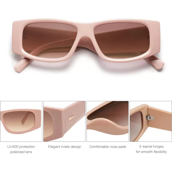 SOJOS Trendy Y2K Rectangle Polarized Sunglasses for Women Men Fashion Designer Rave Sunglasses SJ2228PinkBrown