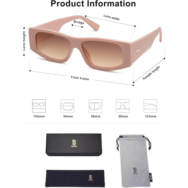 SOJOS Trendy Y2K Rectangle Polarized Sunglasses for Women Men Fashion Designer Rave Sunglasses SJ2228PinkBrown