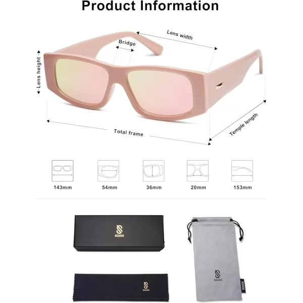 SOJOS Trendy Y2K Rectangle Polarized Sunglasses for Women Men Fashion Designer Rave Sunglasses SJ2228PinkPink Mirrored