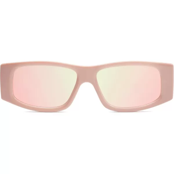 SOJOS Trendy Y2K Rectangle Polarized Sunglasses for Women Men Fashion Designer Rave Sunglasses SJ2228PinkPink Mirrored
