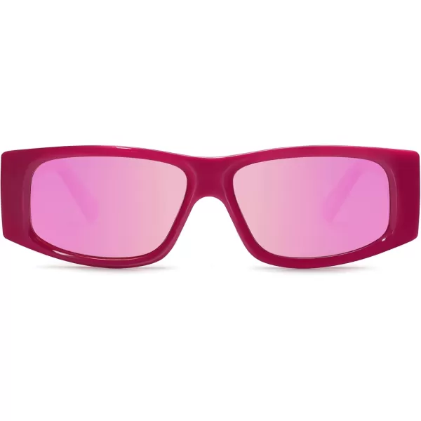 SOJOS Trendy Y2K Rectangle Polarized Sunglasses for Women Men Fashion Designer Rave Sunglasses SJ2228RosePink Mirrored