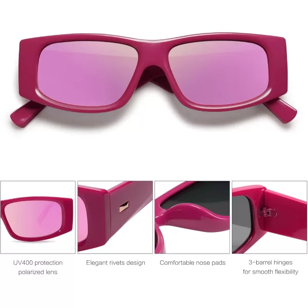 SOJOS Trendy Y2K Rectangle Polarized Sunglasses for Women Men Fashion Designer Rave Sunglasses SJ2228RosePink Mirrored