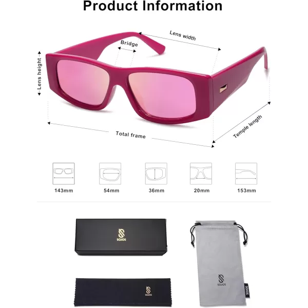 SOJOS Trendy Y2K Rectangle Polarized Sunglasses for Women Men Fashion Designer Rave Sunglasses SJ2228RosePink Mirrored