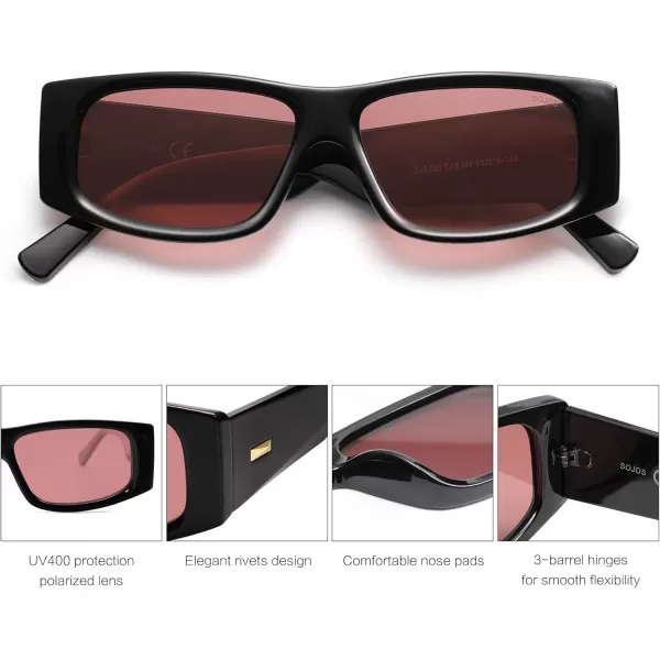 SOJOS Trendy Y2K Rectangle Polarized Sunglasses for Women Men Fashion Designer Rave Sunglasses SJ2228Shiny BlackRed