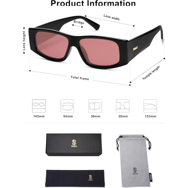 SOJOS Trendy Y2K Rectangle Polarized Sunglasses for Women Men Fashion Designer Rave Sunglasses SJ2228Shiny BlackRed