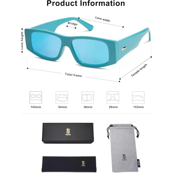 SOJOS Trendy Y2K Rectangle Polarized Sunglasses for Women Men Fashion Designer Rave Sunglasses SJ2228Turquoise BlueBlue Mirrored