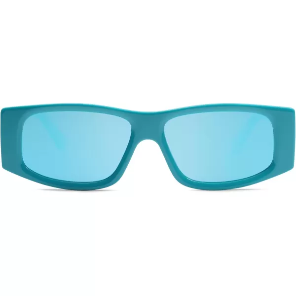 SOJOS Trendy Y2K Rectangle Polarized Sunglasses for Women Men Fashion Designer Rave Sunglasses SJ2228Turquoise BlueBlue Mirrored