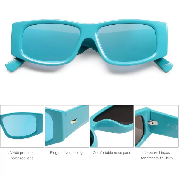 SOJOS Trendy Y2K Rectangle Polarized Sunglasses for Women Men Fashion Designer Rave Sunglasses SJ2228Turquoise BlueBlue Mirrored