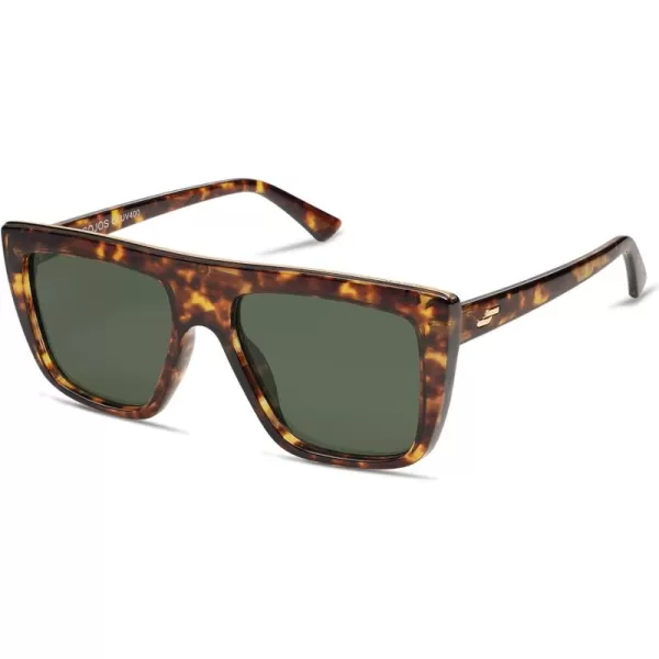 SOJOS Classic Trendy Flat Top Sunglasses for Women Men Designer UV400 Sunnies SJ2250Dark TortoiseGreen