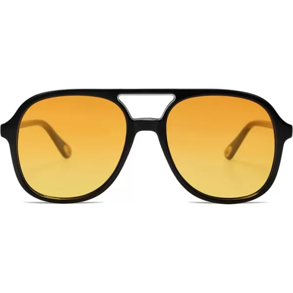SOJOS Retro Polarized Aviator Sunglasses for Women Men Classic 70s Vintage Trendy Square Aviators SJ2174BlackYellow Tint