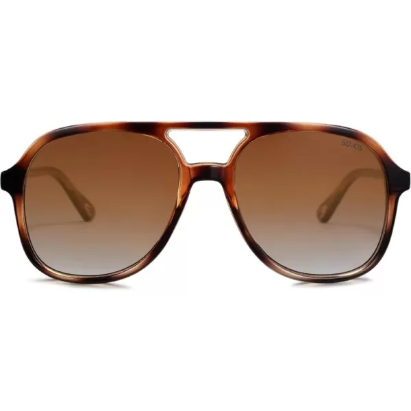 SOJOS Retro Polarized Aviator Sunglasses for Women Men Classic 70s Vintage Trendy Square Aviators SJ2174Brown TortoiseBrown