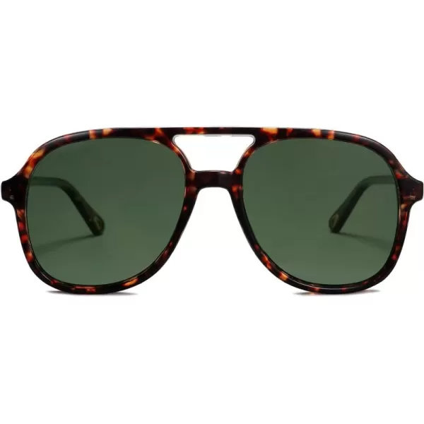 SOJOS Retro Polarized Aviator Sunglasses for Women Men Classic 70s Vintage Trendy Square Aviators SJ2174Brown TortoiseGreen