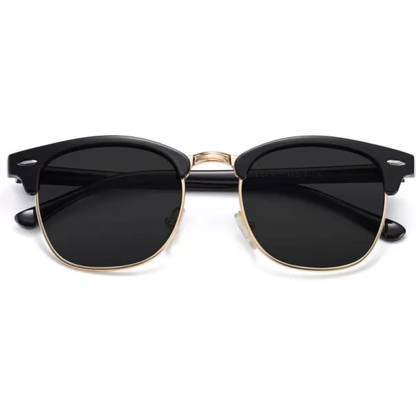 SOJOS Retro Semi Rimless Polarized Sunglasses Horn Rimmed UV400 Glasses SJ5018 Yellow Tortoise FrameGreen LensC01 Black FrameGrey Lens