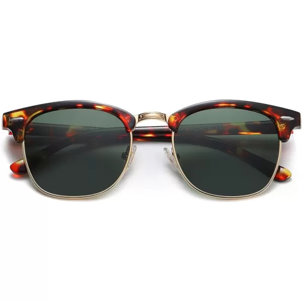 SOJOS Retro Semi Rimless Polarized Sunglasses Horn Rimmed UV400 Glasses SJ5018 Yellow Tortoise FrameGreen LensC010 Yellow Tortoise FrameGreen Lens