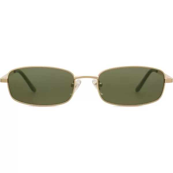 SOJOS Small Y2k Narrow Rectangle Sunglasses Womens Mens Retro 80s 90s Skinny Sunnies SJ1187Shiny GoldGreen