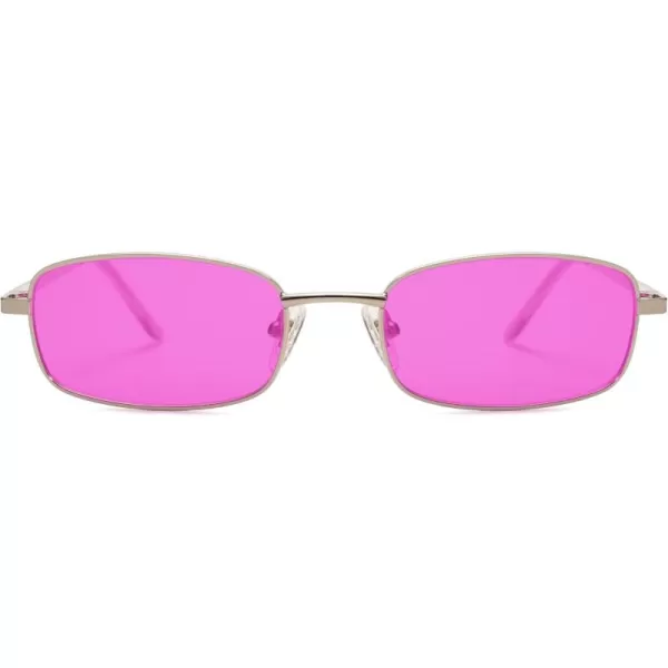 SOJOS Small Y2k Narrow Rectangle Sunglasses Womens Mens Retro 80s 90s Skinny Sunnies SJ1187Silver Rose