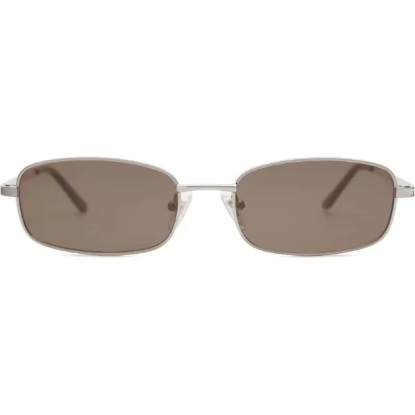 SOJOS Small Y2k Narrow Rectangle Sunglasses Womens Mens Retro 80s 90s Skinny Sunnies SJ1187SilverBrown