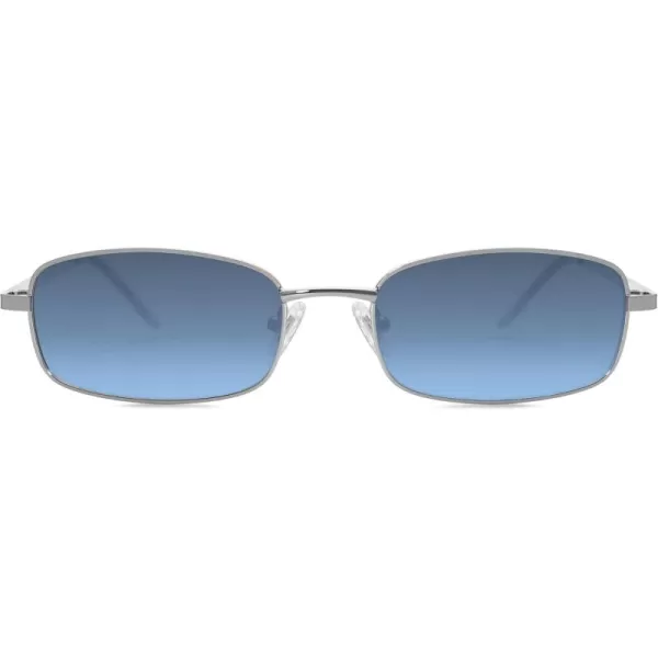 SOJOS Small Y2k Narrow Rectangle Sunglasses Womens Mens Retro 80s 90s Skinny Sunnies SJ1187SilverDark Blue