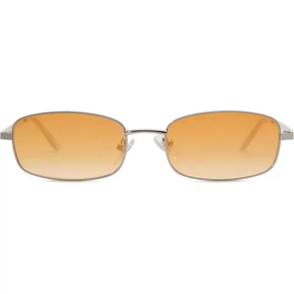 SOJOS Small Y2k Narrow Rectangle Sunglasses Womens Mens Retro 80s 90s Skinny Sunnies SJ1187SilverOrange