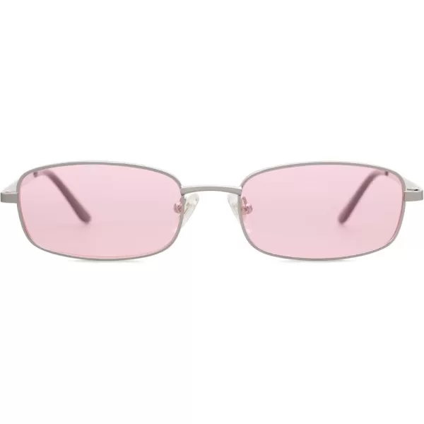 SOJOS Small Y2k Narrow Rectangle Sunglasses Womens Mens Retro 80s 90s Skinny Sunnies SJ1187SilverTinted Pink