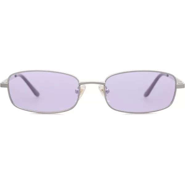 SOJOS Small Y2k Narrow Rectangle Sunglasses Womens Mens Retro 80s 90s Skinny Sunnies SJ1187SilverTinted Purple