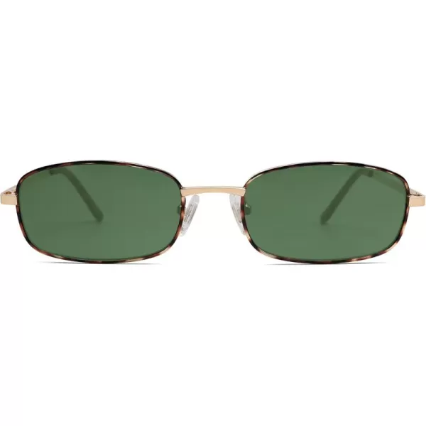 SOJOS Small Y2k Narrow Rectangle Sunglasses Womens Mens Retro 80s 90s Skinny Sunnies SJ1187TortoiseGreen