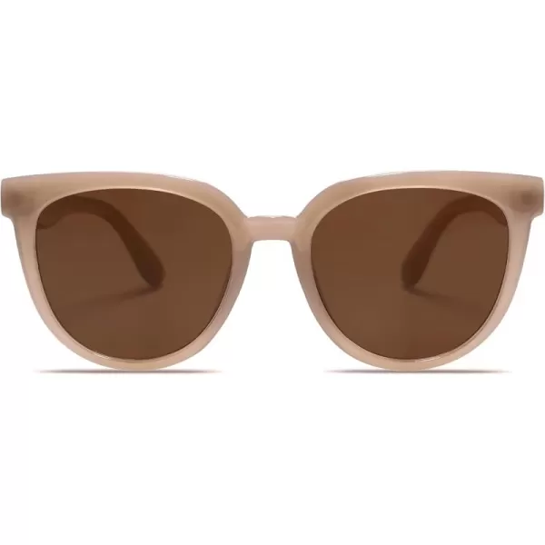 SOJOS Trendy Cat Eye Round Polarized Sunglasses for Women Fashion UV Protection Sunnies Sunglasses SJ2175Brown