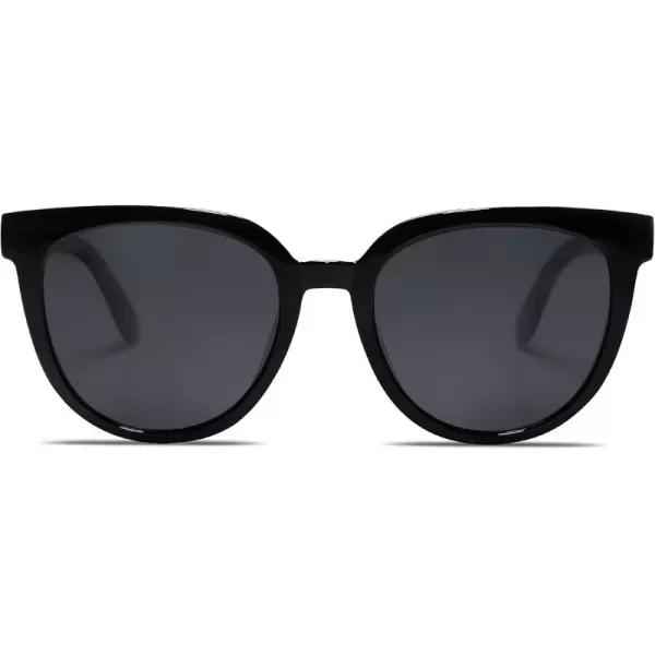 SOJOS Trendy Cat Eye Round Polarized Sunglasses for Women Fashion UV Protection Sunnies Sunglasses SJ2175Dark Black