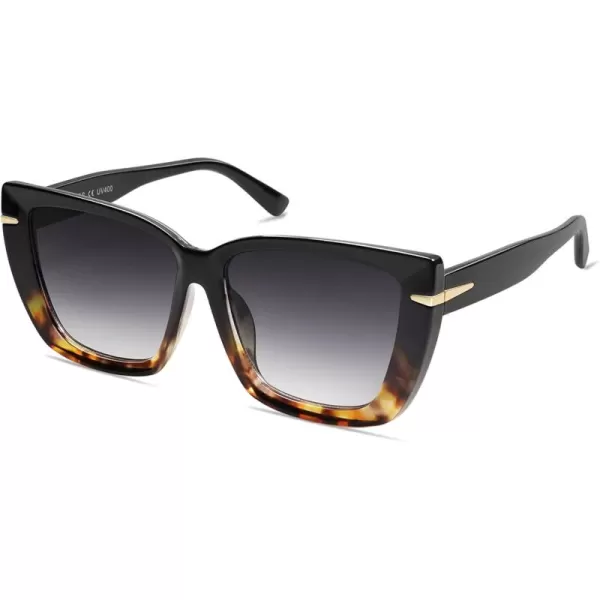 SOJOS Trendy Large Oversized Cat Eye Sunglasses for Women 70s UV400 Designer Shades SJ2231Black  TortoiseGrey