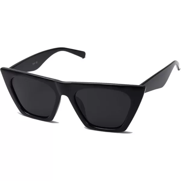 SOJOS Trendy Oversized Square Cateye Polarized Sunglasses Womens Big Frame Shades SJ2115All Black