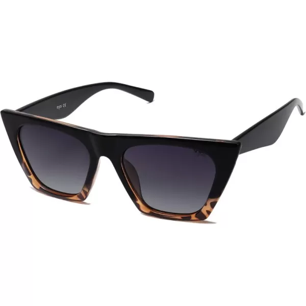 SOJOS Trendy Oversized Square Cateye Polarized Sunglasses Womens Big Frame Shades SJ2115BlacktortoiseGrey