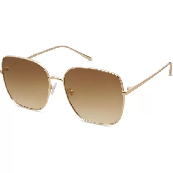 SOJOS Trendy Oversized Square Metal Frame Sunglasses for Women Men Retro Big Flat Lens UV Protection Sunglasses SJ1146Bright GoldBrown Grading