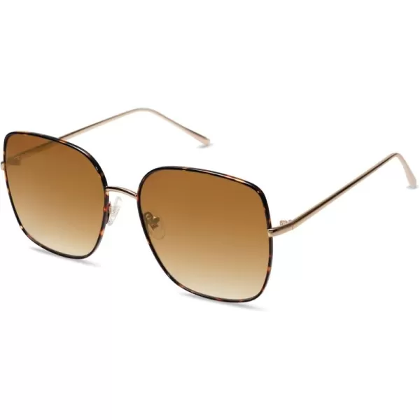 SOJOS Trendy Oversized Square Metal Frame Sunglasses for Women Men Retro Big Flat Lens UV Protection Sunglasses SJ1146Brown TortoiseBrown Grading