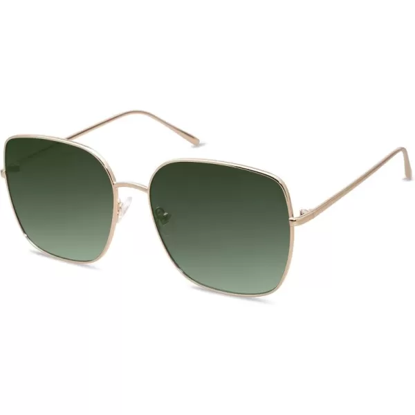 SOJOS Trendy Oversized Square Metal Frame Sunglasses for Women Men Retro Big Flat Lens UV Protection Sunglasses SJ1146GoldGreyishgreen