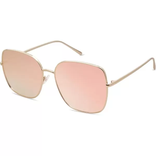 SOJOS Trendy Oversized Square Metal Frame Sunglasses for Women Men Retro Big Flat Lens UV Protection Sunglasses SJ1146GoldPink Mirrored