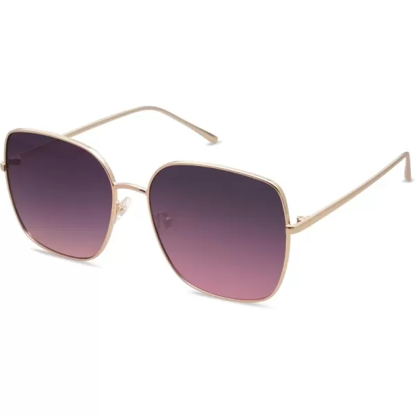 SOJOS Trendy Oversized Square Metal Frame Sunglasses for Women Men Retro Big Flat Lens UV Protection Sunglasses SJ1146Light Gold FrameGrey Lens TopPurple Lens Bottom