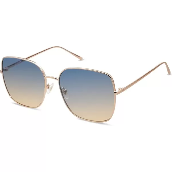 SOJOS Trendy Oversized Square Metal Frame Sunglasses for Women Men Retro Big Flat Lens UV Protection Sunglasses SJ1146Rose GoldBluebrown