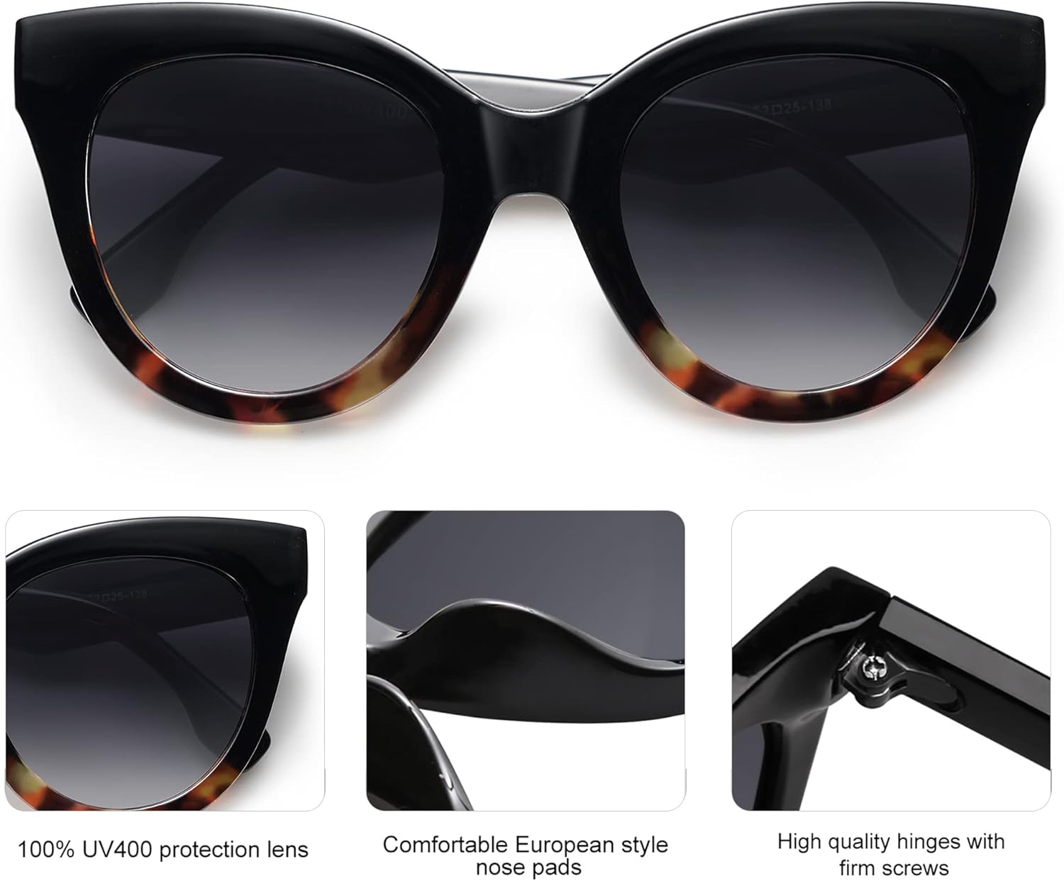 SOJOS Retro Oversized Cateye Sunglasses for Women Large Vintage Trendy Shades SJ2074BlacktortoiseGrey