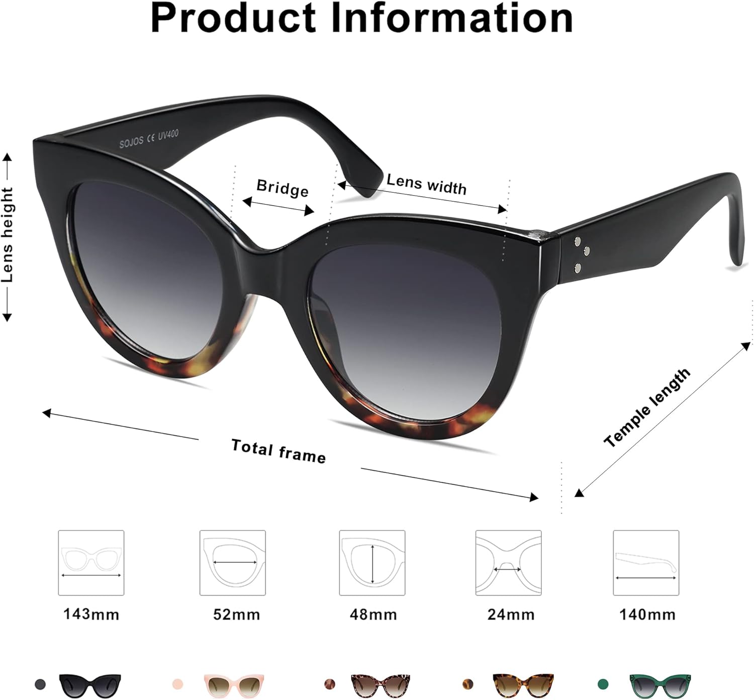 SOJOS Retro Oversized Cateye Sunglasses for Women Large Vintage Trendy Shades SJ2074BlacktortoiseGrey