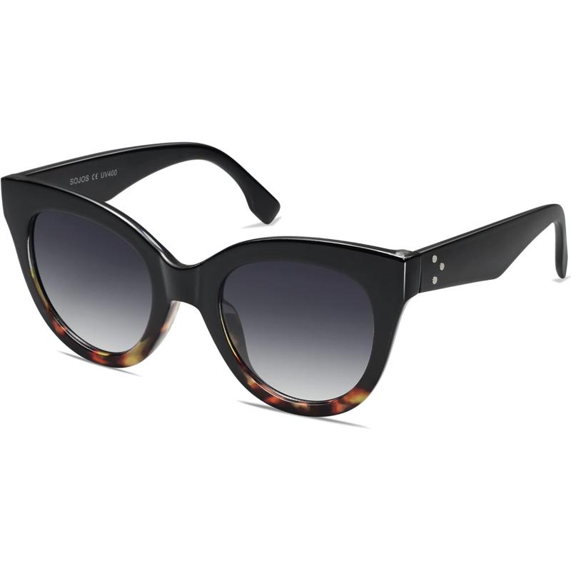 SOJOS Retro Oversized Cateye Sunglasses for Women Large Vintage Trendy Shades SJ2074BlacktortoiseGrey