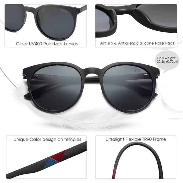 SOJOS Oversized Round Polarized Sports Sunglasses for Women Men Ultralight TR90 Frame Sport Sunglasses SJ2092Matte BlackGrey With Black Nose Pads