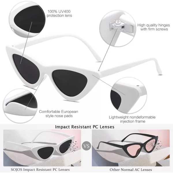 SOJOS Retro Vintage Narrow Cat Eye Sunglasses for Women Clout Goggles Plastic Frame SJ2044A WhiteGrey