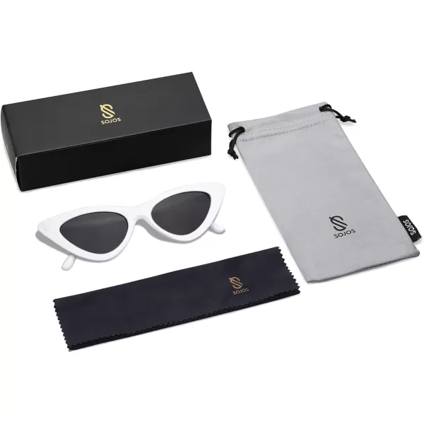 SOJOS Retro Vintage Narrow Cat Eye Sunglasses for Women Clout Goggles Plastic Frame SJ2044A WhiteGrey