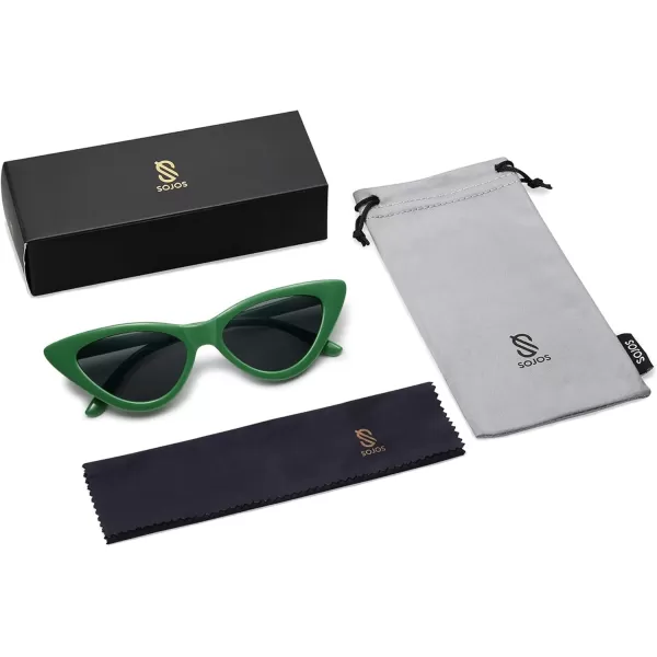 SOJOS Retro Vintage Narrow Cat Eye Sunglasses for Women Clout Goggles Plastic Frame SJ2044GreenGrey